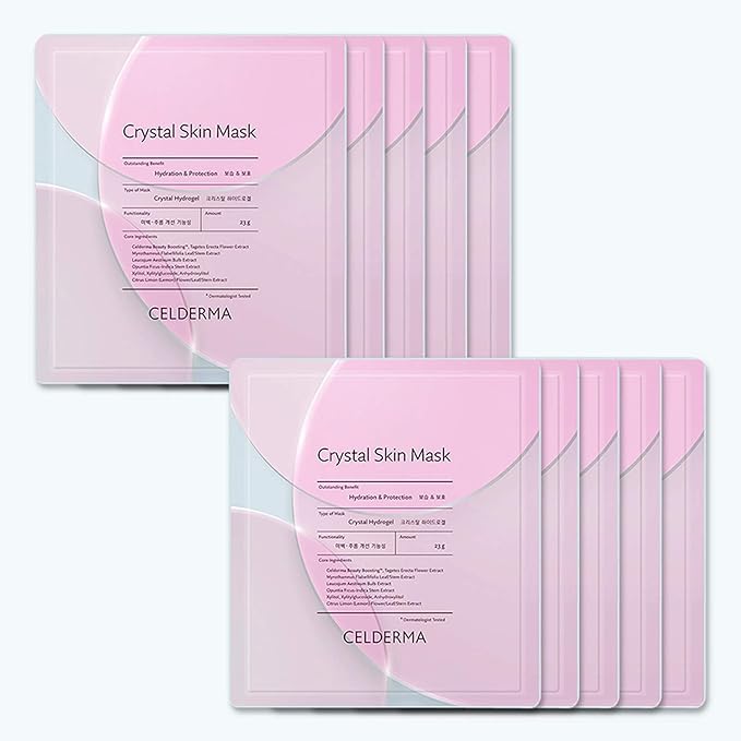 CELDERMA Crystal Skin Mask [10pcs] Korean Hydrogel Collagen, facial mask Pack for Dry Skin, Song Ji Hyo Face Skincare Mask