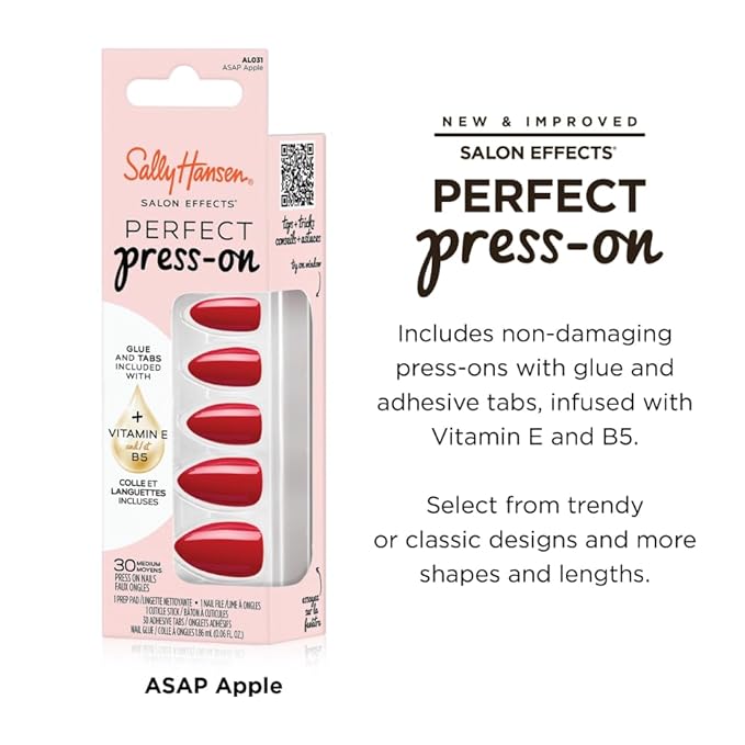 Sally Hansen Instant Cuticle Remover and Salon Effects ASAP Apple Press On Nails Kit, Nail Treatment and Manicure Set