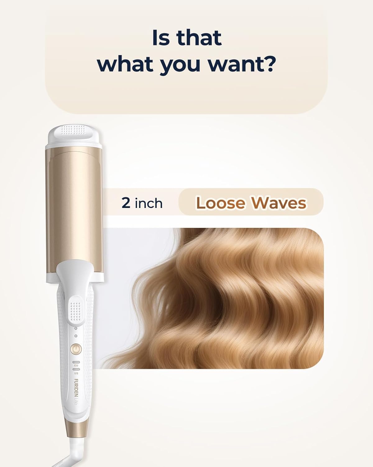 Dual-Voltage Curling Iron: 110V-240V 2 Inch Ceramic Wide Barrel 2-in-1 Curling Iron for Armpit to Mid Back Length Hair - Europe Travel for Loose Waves with Clamp