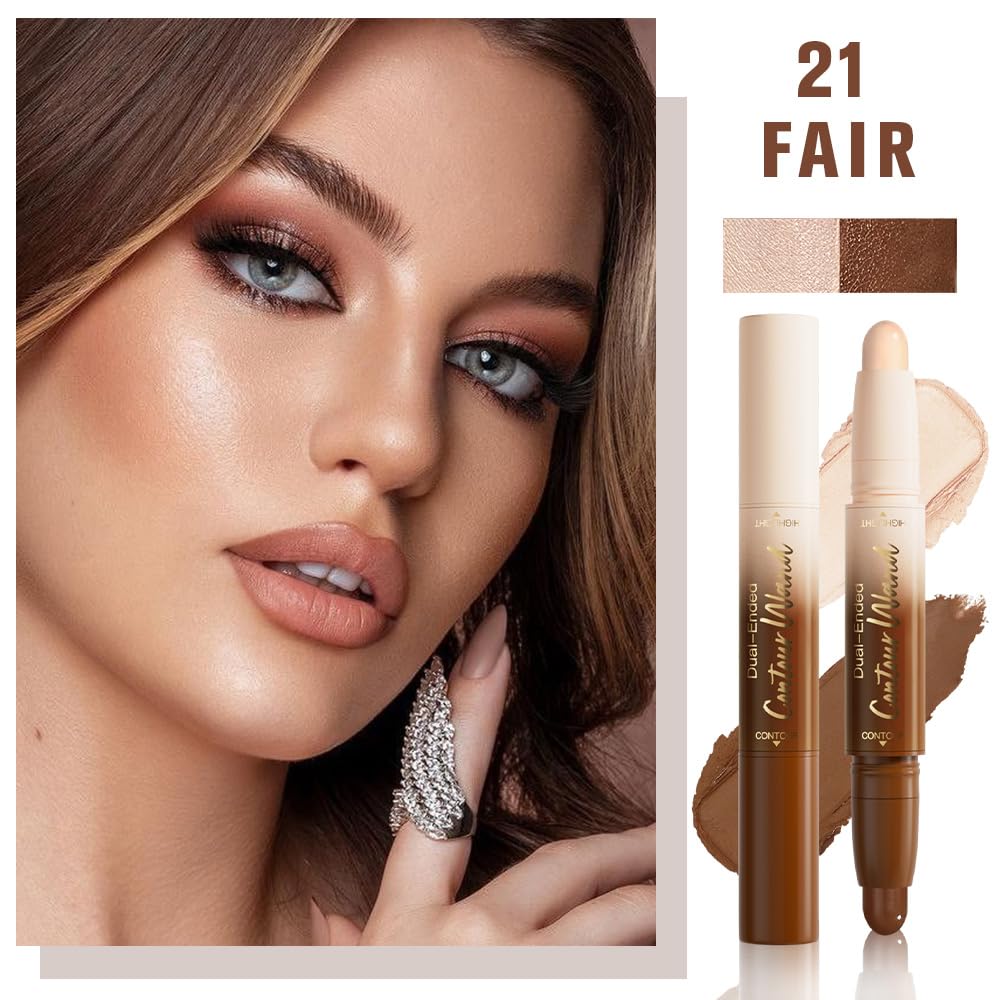 Dual-Ended 2-in-1 Cream Contour & Highlighter Stick Makeup For Face & Body – Waterproof, Long-Lasting, Suitable for All Skin Tones, 01#Nuetral Nude + Beige