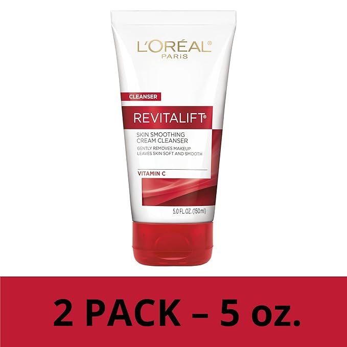 L'Oreal Paris Revitalift Daily Cream Cleanser, Gentle Makeup Remover Face Wash with Vitamin C 5 fl. oz (Pack of 2)