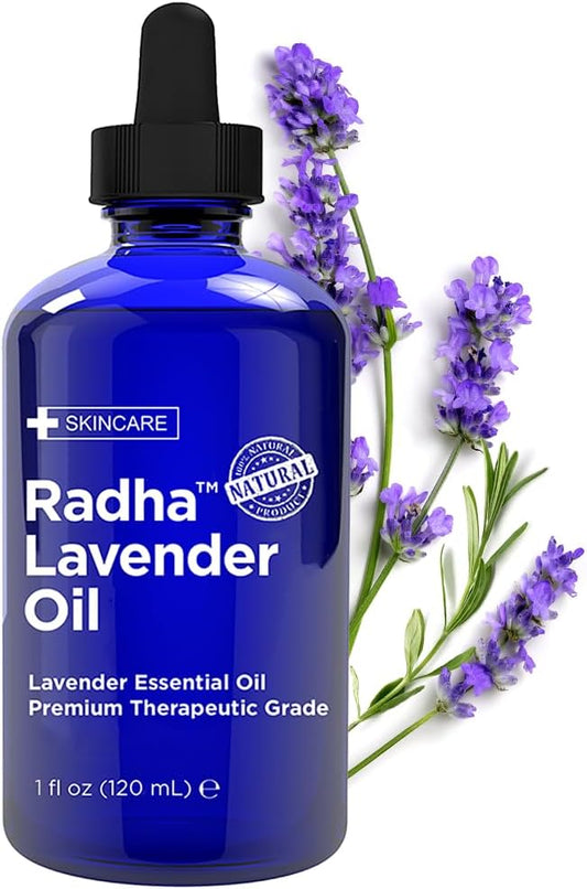 Radha Beauty - Lavender Essential Oil 4oz - Premium Therapeutic Grade, Steam Distilled for Aromatherapy, Relaxation, Laundry, Meditation, Massage, Yoga, Relief