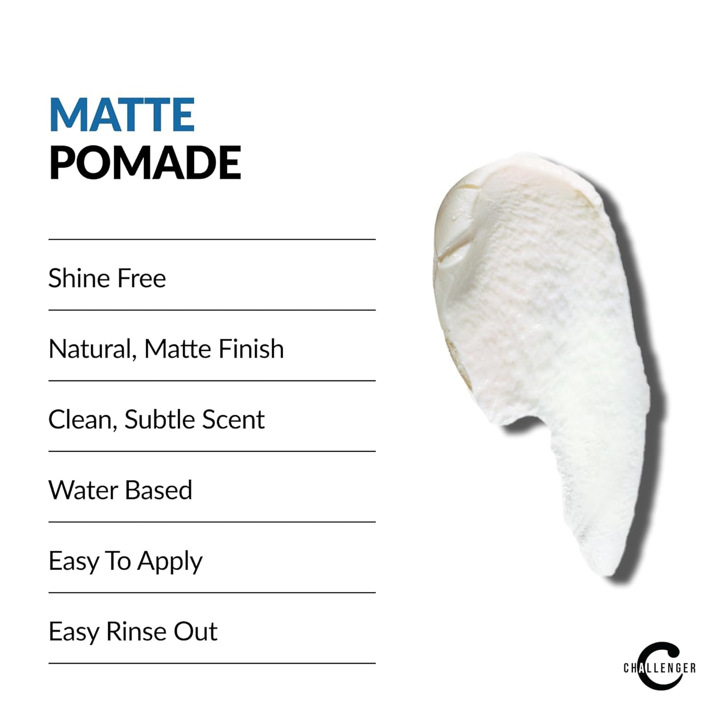 Challenger Matte Cream Pomade | Natural, Shine Free Styling Product | Medium Firm All-Day Hold | Travel Friendly Water Based Hair Gel | For All Hair Types | 1.5oz