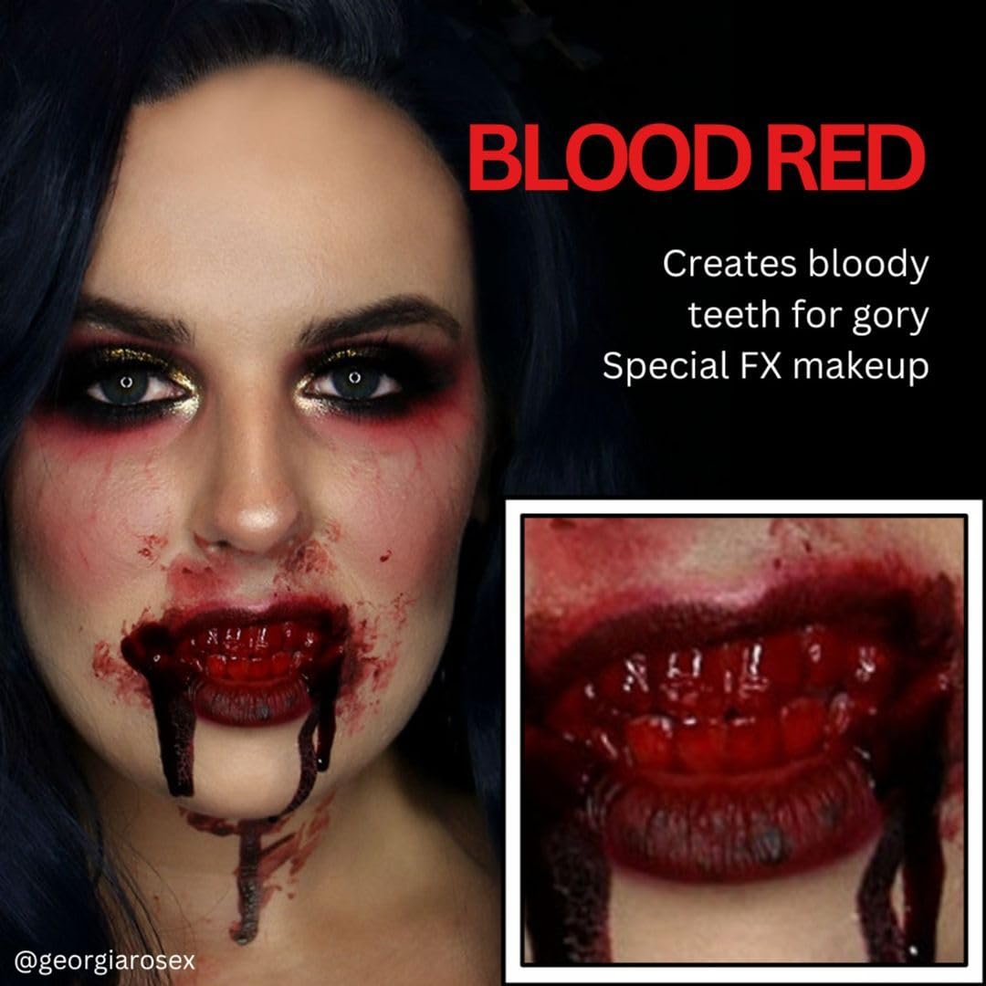 Mehron Makeup Tooth FX Blood Red | Temporary Red Tooth Paint | Perfect for Creating Red Teeth FX, Rotten Teeth Makeup, & Bloody Teeth SFX for Halloween, Cosplay, & Theater .125 oz (4 ml)
