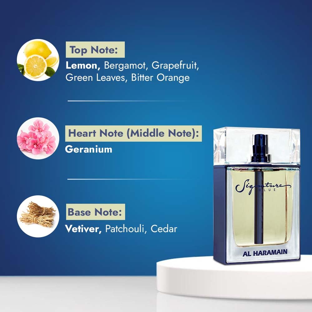 Al Haramain Signature Blue - Luxury Arabian Perfume for Women - Arabic Long Lasting Fougere Fragrance with Bergamot, Geranium, Cedar, Vetiver and Patchouli - Eau de Parfum - 3.4 Oz EDP Spray
