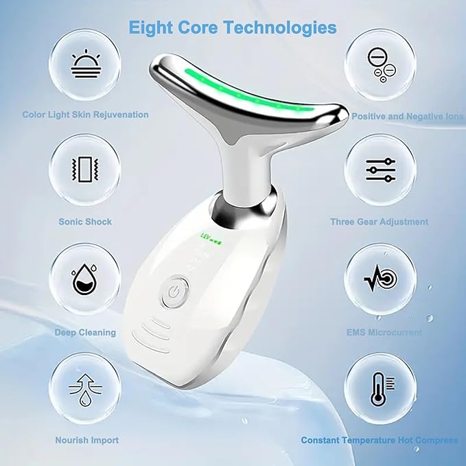 Facial Massager for Face and Neck, Red Light Therapy for Face, Electric Facial Massage with 3 Massage Modes, Vibration and Heating Technologies for Skin Care