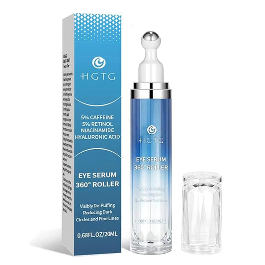 Eye Serum with 5% Caffeine & 5% Retinol for Dark Circles, Puffiness Puffy Bags & Wrinkles Fine Lines - Under Eye Cream Anti Aging Treatment with 360° Massage Roller Ball for Men & Women