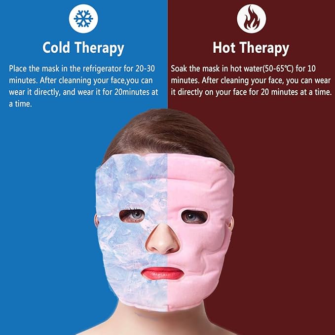 Ice Face Eye Mask for Cold Hot Compress Therapy, Gel Cooling Heat Facial Eye Mask Pack Reusable with Acupoint Massage & Tourmaline Powder for Skin Firming, Puffy Dark Circles Bags Eyes, Relief Pain