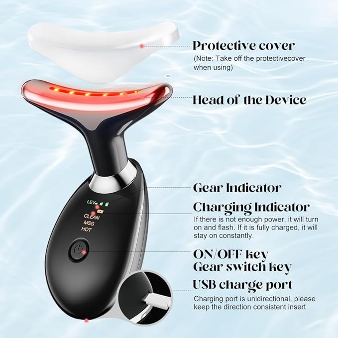 Neck Face Massager Face Sculpting Tool 3 Colour Modes and Vibration for Facial Massager for Double Chin (Black)