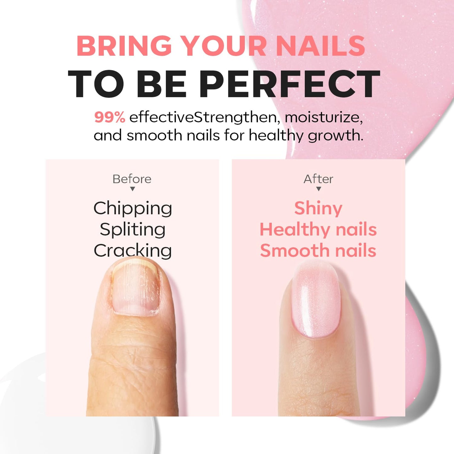 modelones Nail Strengthener Glitter Pink Nail Polish Nail Repair for Damaged Nails Hardener and Growth Polish Nail Care15ml