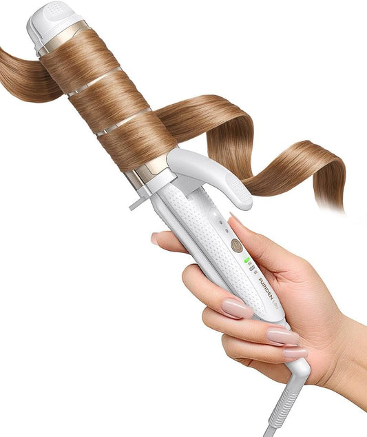 Dual-Voltage Curling Iron: 110V-240V 1 1/2 Inch Ceramic Wide Barrel 2-in-1 Curling Iron for Shoulder to Armpit Length Hair - Europe Travel for Soft Curls with Clamp