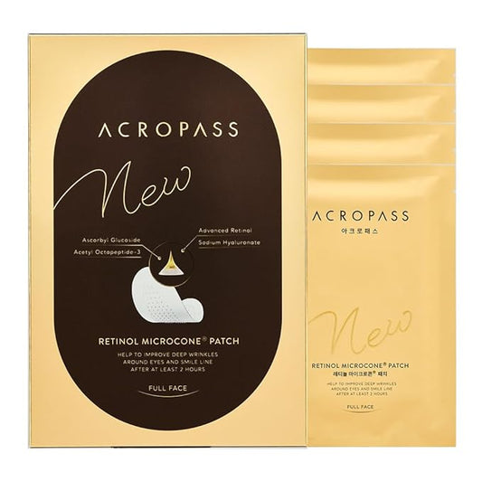 ACROPASS New Retinol Hyaluronic Microcone Patch for Full Face | Ultra 3,300 IU/g Retinol Anti-Aging Patch for Eye Area, Frown Line, Smile Line Wrinkles [4 pouches]