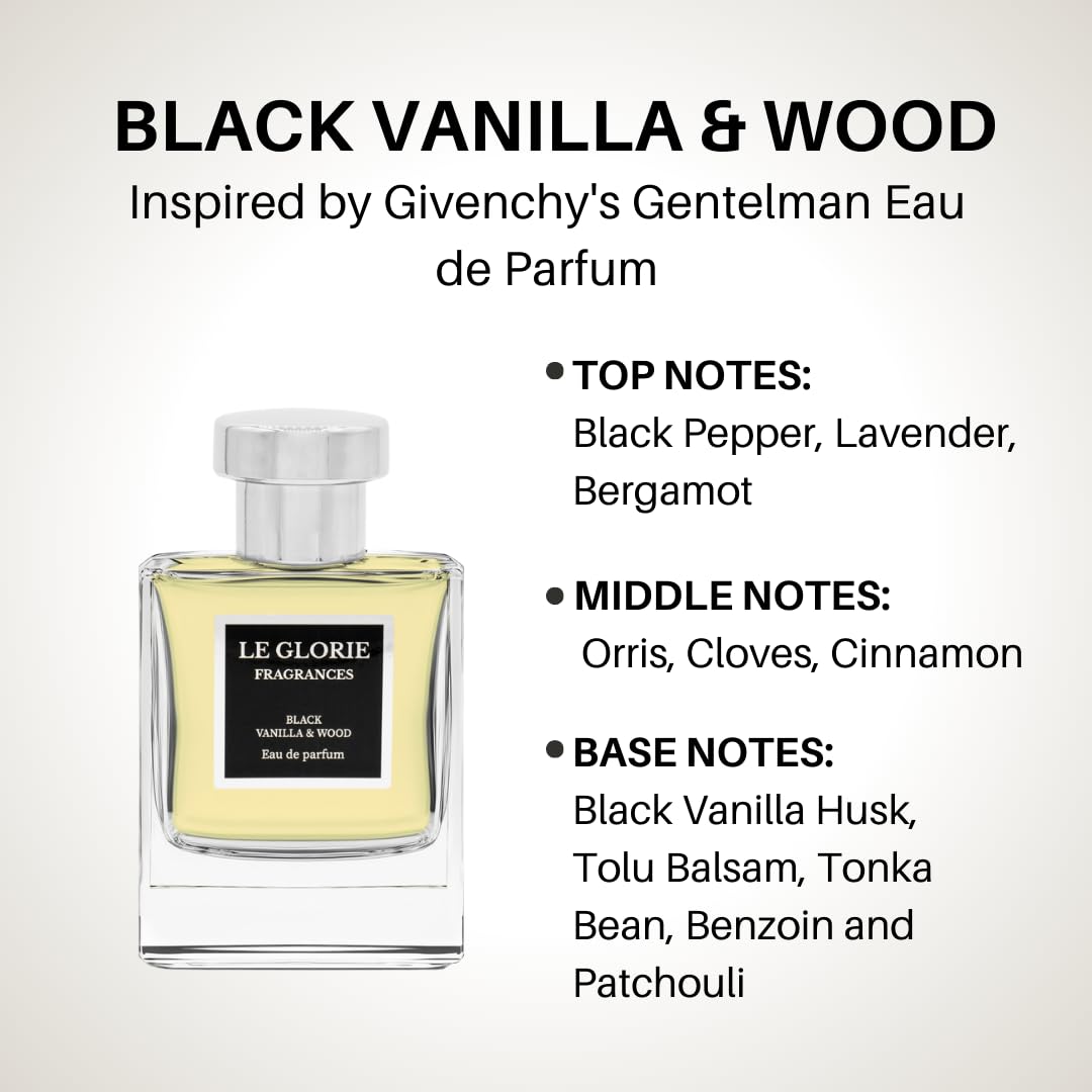 Inspired by G.venchy's Gentleman Eau de parfum, Black Vanilla & Wood EDP, Long Lasting 12-14 Hours Perfume Spray for Men, All Skin Types, Cruelty Free - 0.33 Fl oz 10ml