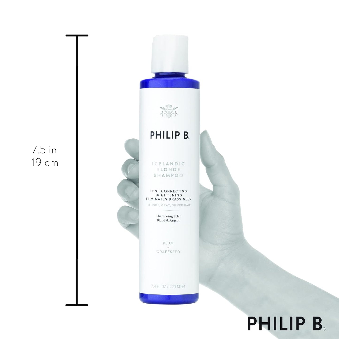 PHILIP B Icelandic Blonde Shampoo, 7.4 fl. oz. (220 ml) - Tone Correcting, Brightening, Eliminates Brassiness, For Blonde, Gray or Silver Hair