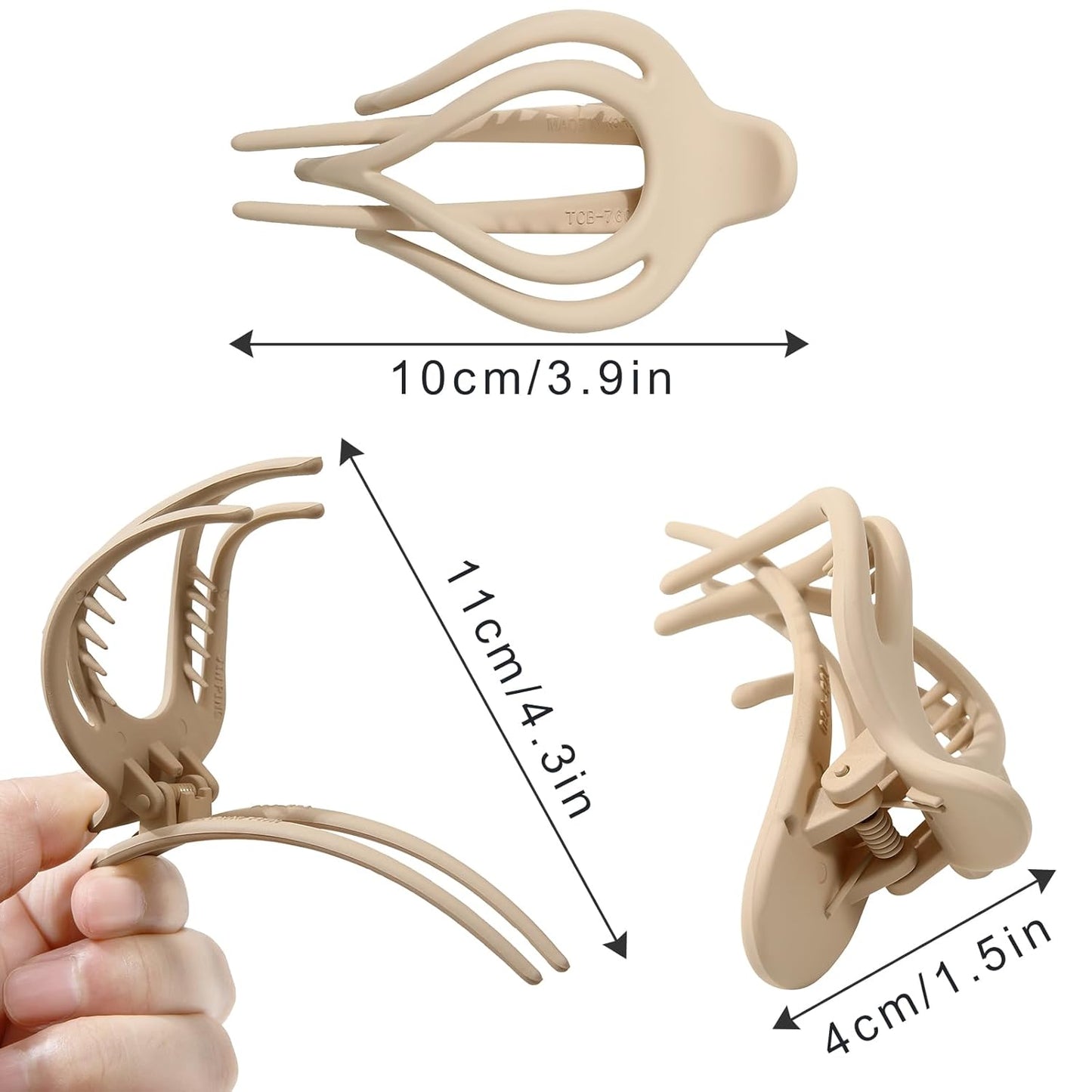 French Concord Hair Clips Claw - 6Pcs Side Slid Flat Hair Clips for Volume Strong Hold No Slip Grip Hair Claw Clips for Women Girls Thick Thin Hair (Matte Curved(Medium,4 inches) #1)