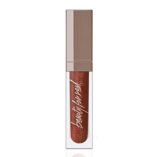 Beauty For Real Lip Gloss + Shine, Rebel Rebel - Deep Maroon Metallic - Non-Sticky Plumping & Hydrating Gloss - Light & Mirror In Cap - Contains Marine Collagen - 0.15 fl oz