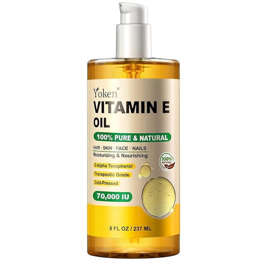 Vitamin E Oil 8 Fl Oz Organic Vitamin E oil for Skin 70,000 IU Vitamine oils for Scars Hair,Face,Nail,Scalp Perfect Bath and Body Oil Cold Pressed Hexane Free Non-GMO Gluten Free Formula