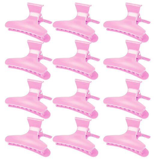Ondder 12 Pack PInk Butterfly Hair Clamps Clips Hair Claw Clips Pro Salon Clip for Styling, Sectioning, Cutting, Coloring Hair Clips Hairdressing Salon Tool Hair Accessories for Women Girls
