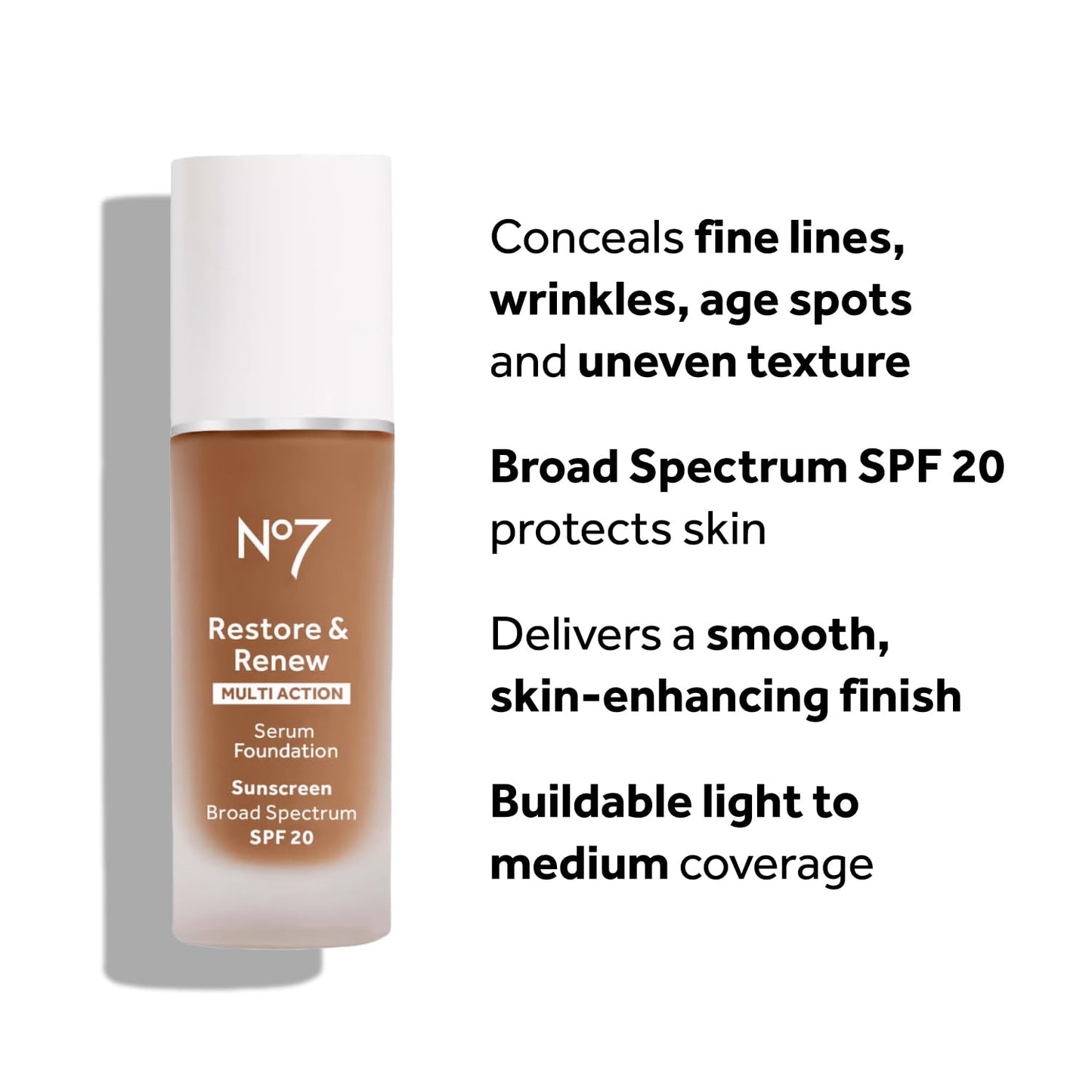 No7 Restore & Renew Multi Action Serum Foundation - Cool Beige - Liquid Foundation Makeup with Vitamin C, Vitamin E & Collagen for Face - Beauty Skin Serum Formula with Medium Coverage (30ml)