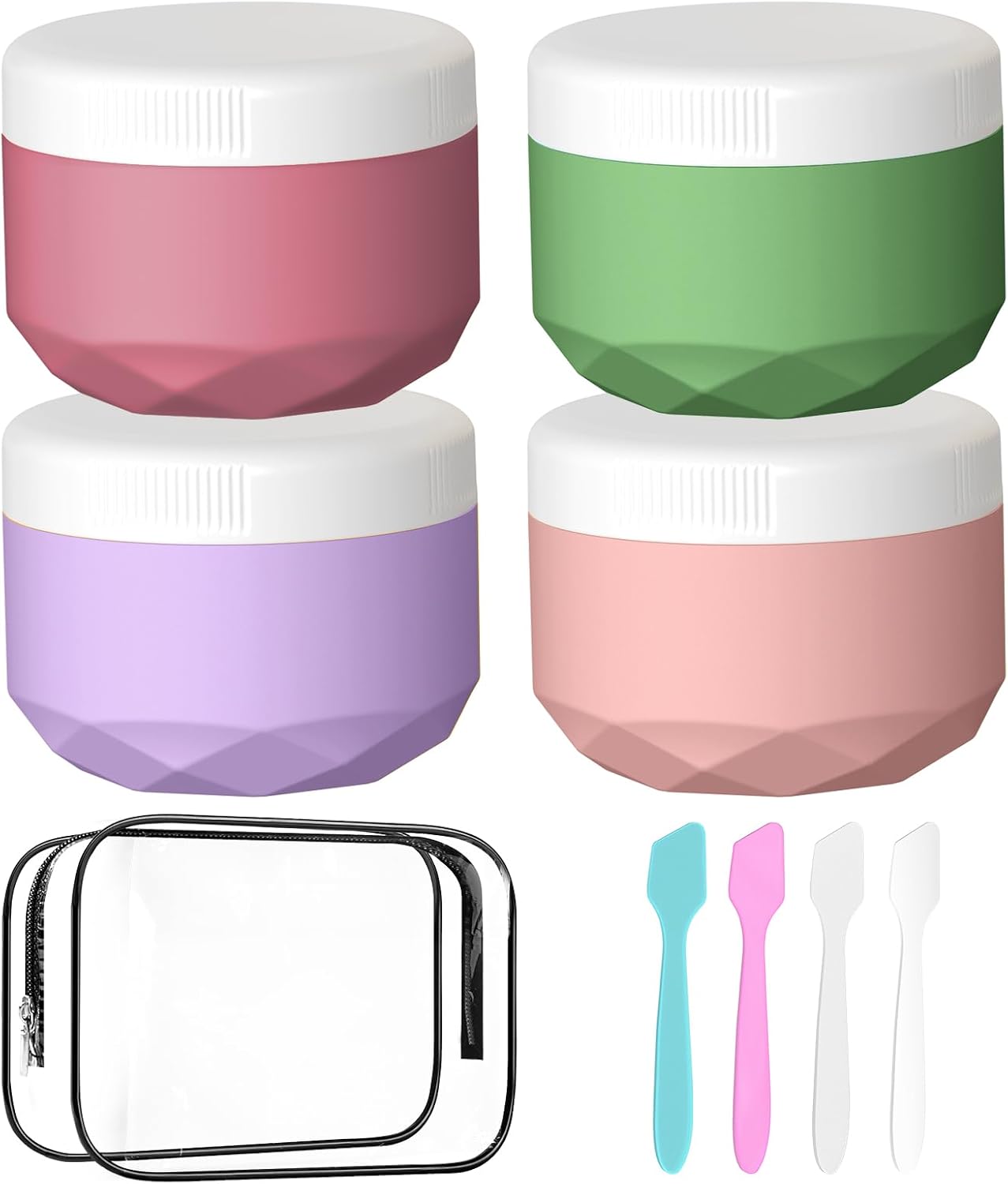 Travel Containers for Toiletries, 4-Pack TSA Approved Silicone Jars (1oz) - BPA Free Leakproof Cosmetic Containers for Creams, Lotion, Skincare & Makeup with Bonus Waterproof Bag -Mix Pink