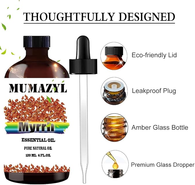 Myrrh Essential Oil, Myrrh Oil 4 Fl Oz 120ML for Diffuser Humidifier Yoga Cleaning DIY Candle Soap Making Essential Oils