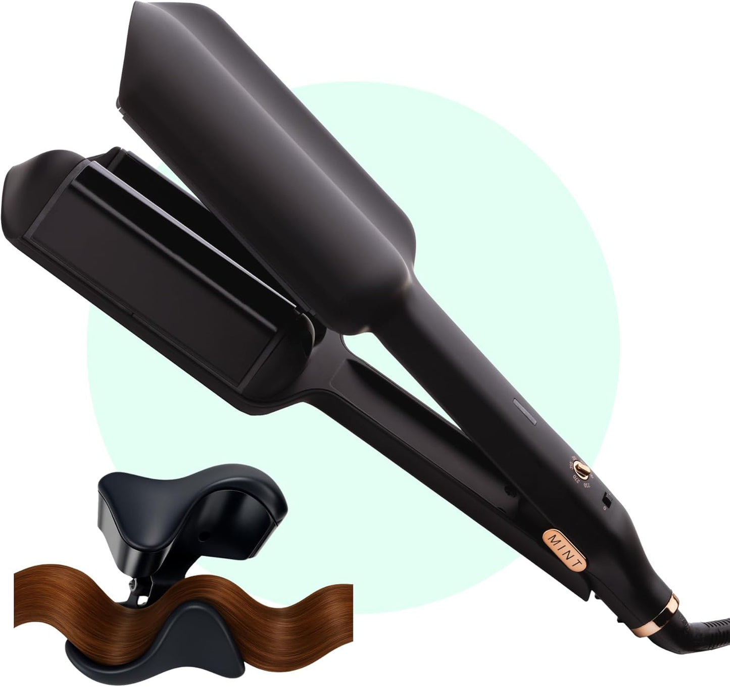 MINT Double Barrel Mermaid Hair Waver for Long Hair | Ionic Deep Waver Tool Creates Volume & Large Beach Waves | Wave Crimper Tool | Waving Iron with Adjustable Temperature