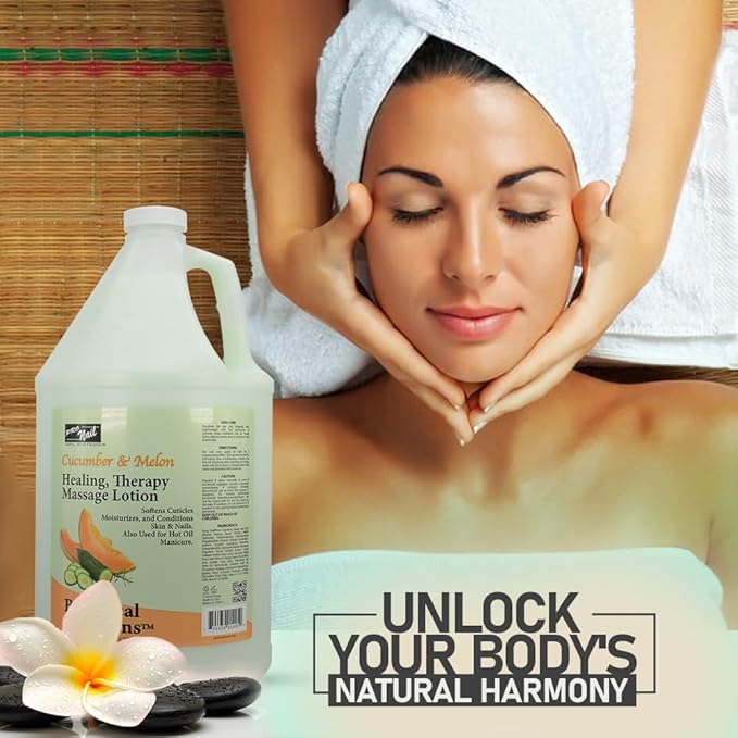 PRO NAIL - Healing Therapy Massage Lotion - Professional Pedicure, Body and Hot Oil Manicure, Infused with Natural Oils, Vitamins, Panthenol and Amino Acids (Cucumber and Melon, 1 Gallon)