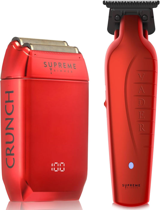 Supreme Trimmer Vader Trimmer & Crunch Foil Shaver Barber Haircutting Kit | Professional DLC T-Blade Beard Trimmer ST3778 & STF602 Waterproof IPX6 Shaver Set | Red