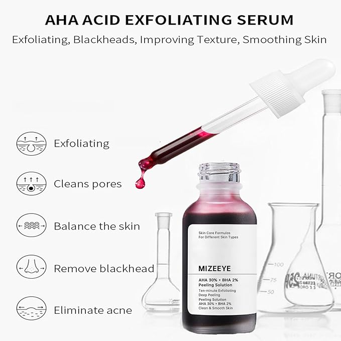 Peeling Solution 30ML, AHA 30% + BHA 2% Anti Acne Serum For Face, 2 PCS Exfoliating Facial Serum, Reduces Pore Congestion & Fine Line.