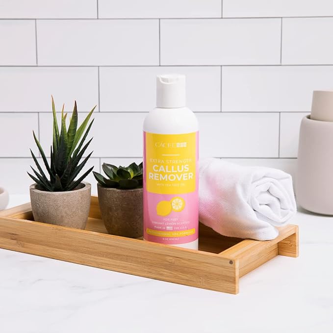 Cacee 8oz Foot Callus Remover with Tea Tree Oil, Lemon Scent for Foot Spa, Pedicure Soak, Foot Care, Athletes Foot Treatment, Cuticle and Callus Remover for Feet