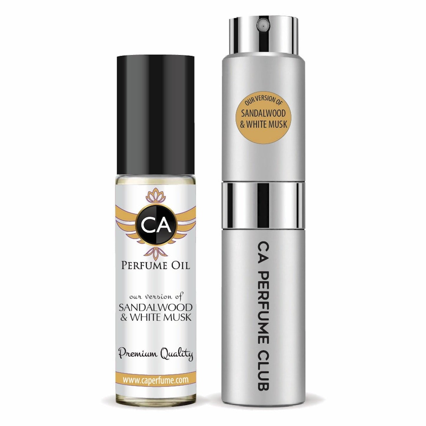 CA Perfume Duo Impression of Sandalwood & White Musk For Women And Men Perfume Layering Set Long Lasting Travel Size EDP + Body Oil Roll-On Bottle 0.27 Fl Oz+0.33 Fl Oz