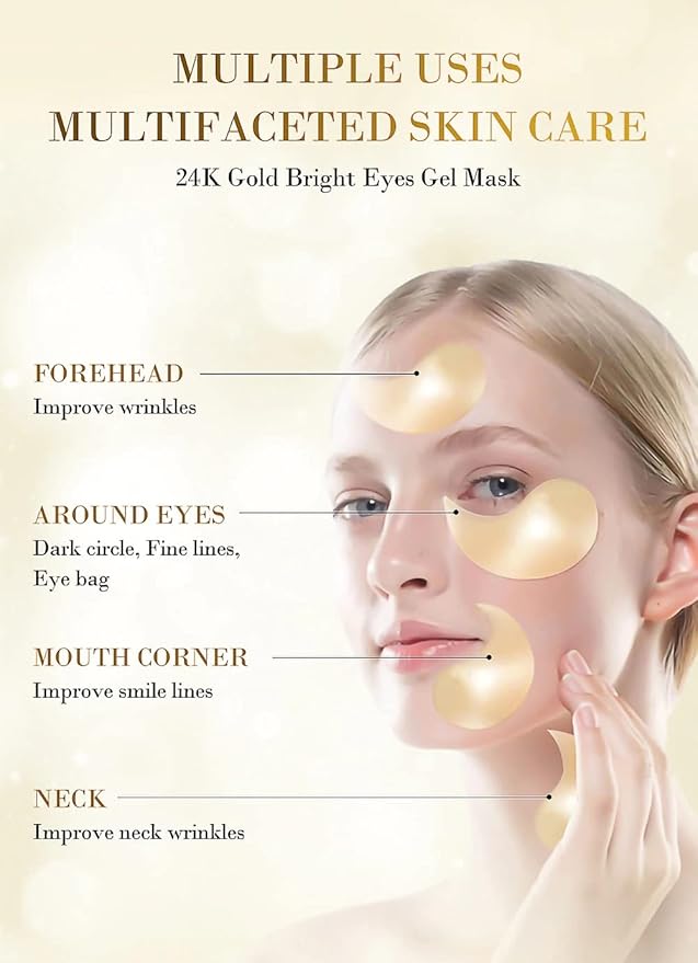 Senana MarinaUnder Eye Masks, Eye Lines And Moisturizing Eye Patches, Moisturizing, Nourishing, Improving Eye Bags, Dark Eye Circles, Under Eye Gel Pads with Collagen Hyaluronic Acid (60 Pieces) (24K Golden eye Collagen)