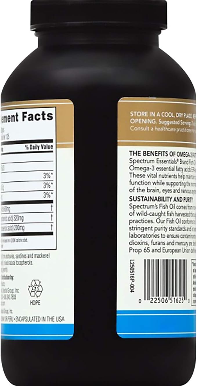 Spectrum Essentials Softgels, Fish Oil Omega-3, 1000 mg, 250 Count