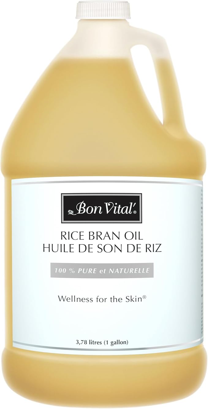 Bon Vital' Rice Bran Oil, 100% Pure and Cold Pressed Carrier Oils for Diffusers, Professional Massage Oil, Best Beauty Secret for Soft & Smooth Skin, Moisturizer, 1 Gallon Bottle