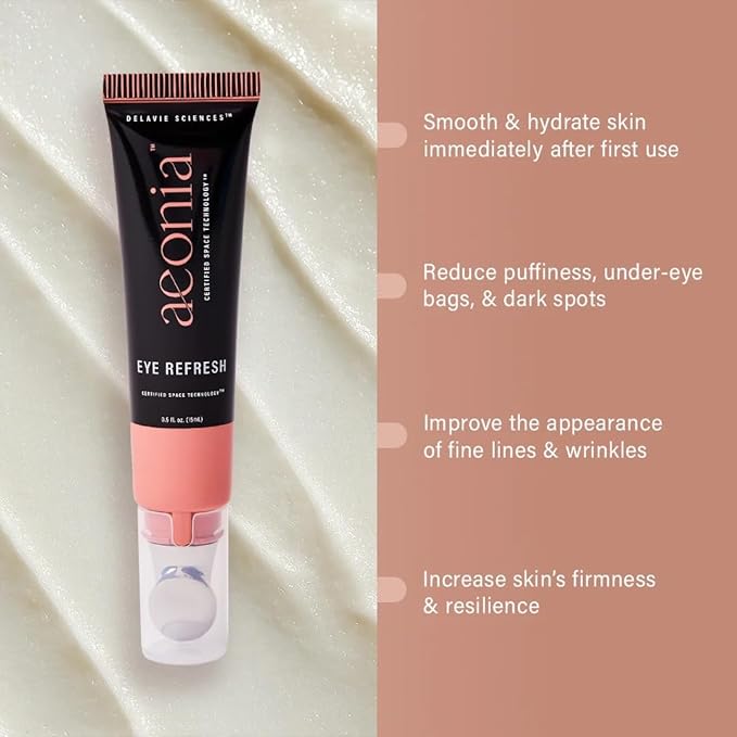 Aeonia Eye Refresh, Certified Space Technology Skincare – Hydrating & Anti-Aging Eye Cream with Bacillus Lysate, Reduces Fine Lines, Puffiness & Dark Circles, Firming & Illuminating Formula, 0.5 Fl Oz