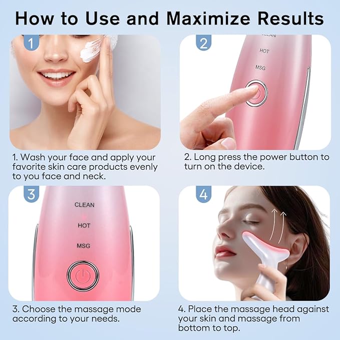 Facial Massager,Neck Face Massager Tool,3 Mode Massage with Heat,Portable Beauty Instrument for Skin Care Women Gift (Gradient Pink)