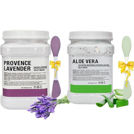 Jelly Mask Powder for Facials,Lavender Jelly Masks For Facials Professional, Aloe Vera Gold Jelly Face Mask,Face Masks with Double-ended Silicone Brush, 23 Fl Oz