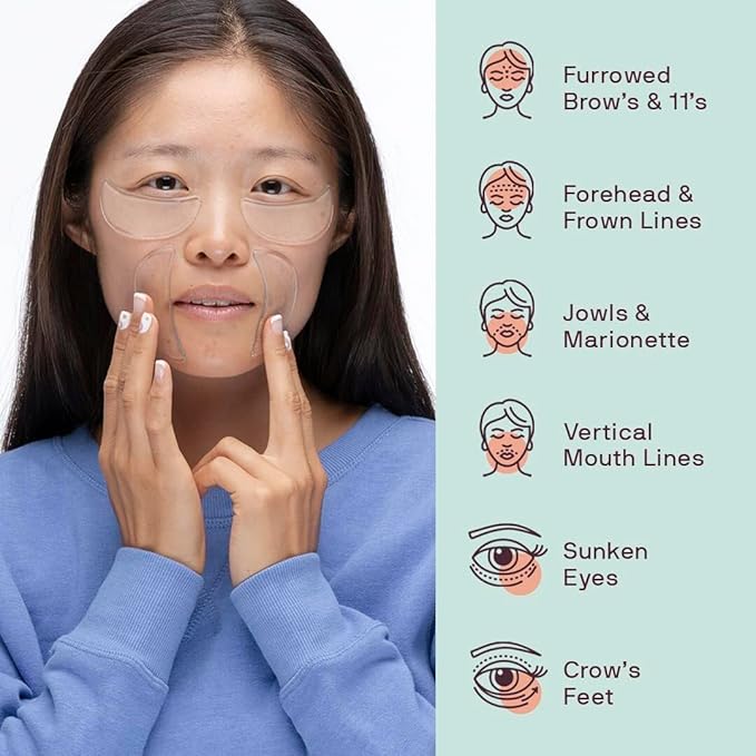 Dermaclara Face Patches Kit - Anti Wrinkle Patches for Forehead, Smile Lines, Silicone Anti-Wrinkle Frown Line Treatment, Up to 30 Uses - Kit: 1 Forehead, 2 Mouth, 2 Eye Patch & 1 Patch Prep Cleanser