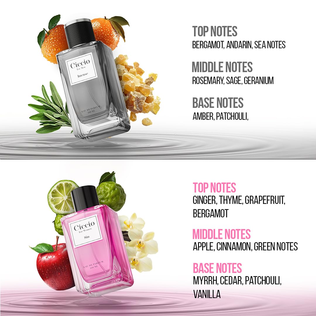 CICCIO Intense & Sin Eau De Parfum Gift Set – 2 x 100ml | Unisex Luxury Fragrance with Amber, Citrus & Vanilla Notes | Long-Lasting Summer Perfume for Men & Women | Premium Gift Set