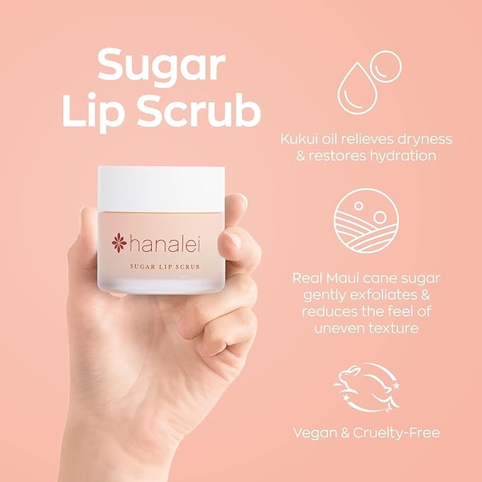 Hanalei Lip Care Products Set Duo – Sugar Lip Scrub & Kukui Oil Lip Treatment for Dry, Cracked, Chapped Lips – Exfoliate, Hydrate & Moisturize for Soft, Smooth Lips – Natural and Cruelty-free