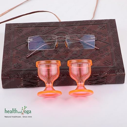 HealthAndYoga™ ChillEyes Colored Eye Wash Cups for Effective Eye Cleansing - with Storage Container - Eye Shaped Rim, Snug Fit (2 Pcs.)(Orange)