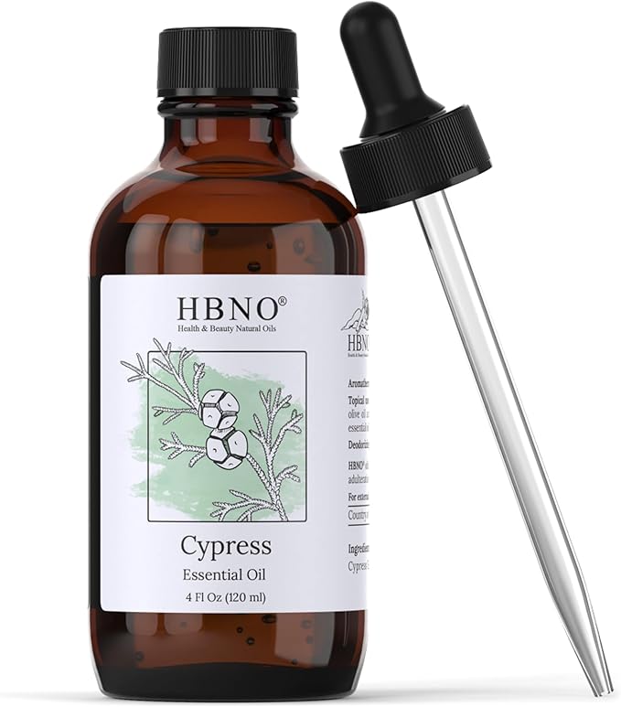 HBNO Cypress Essential Oil - Huge 4 oz (120ml) Value Size - Natural Cypress Oil - Perfect for Cleaning, Aromatherapy, DIY, Soap and Diffuser - Cypress Essential Oils