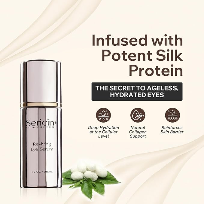 Sericin Reviving Eye Serum - Age Defying Eye Serums with Silk Protein to Smooth Fine Lines & Hydrate- Night Eyes Serums Reduces Puffiness & Fine Lines- Wrinkle Serum for Youthful Skin- 1.2 OZ