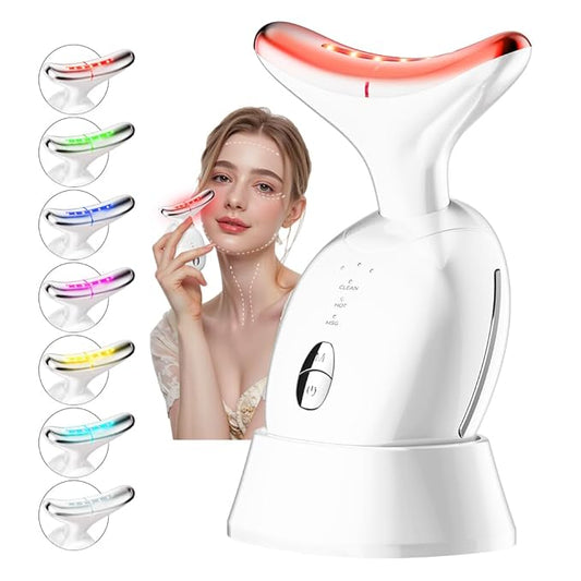 Facial Massager, Red-Light-Therapy Face & Neck Massage Gun, 7 Color, 3 Modes for Skin Care, Face Sculpting Tool