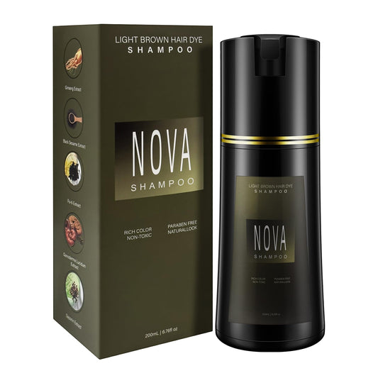 Hair Dye Shampoo & Champu Para Canas - Natural 3-in-1 Instant Gray Coverage for Men & Women (Light brown-200ML)