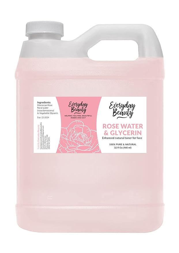 Rose Water & Glycerin Enhanced Facial Toner - 32oz Bulk Alcohol-Free Vegan All Natural Refreshing for Face and Hair - Uplifts, Calming & Soothing for All Skin Types…