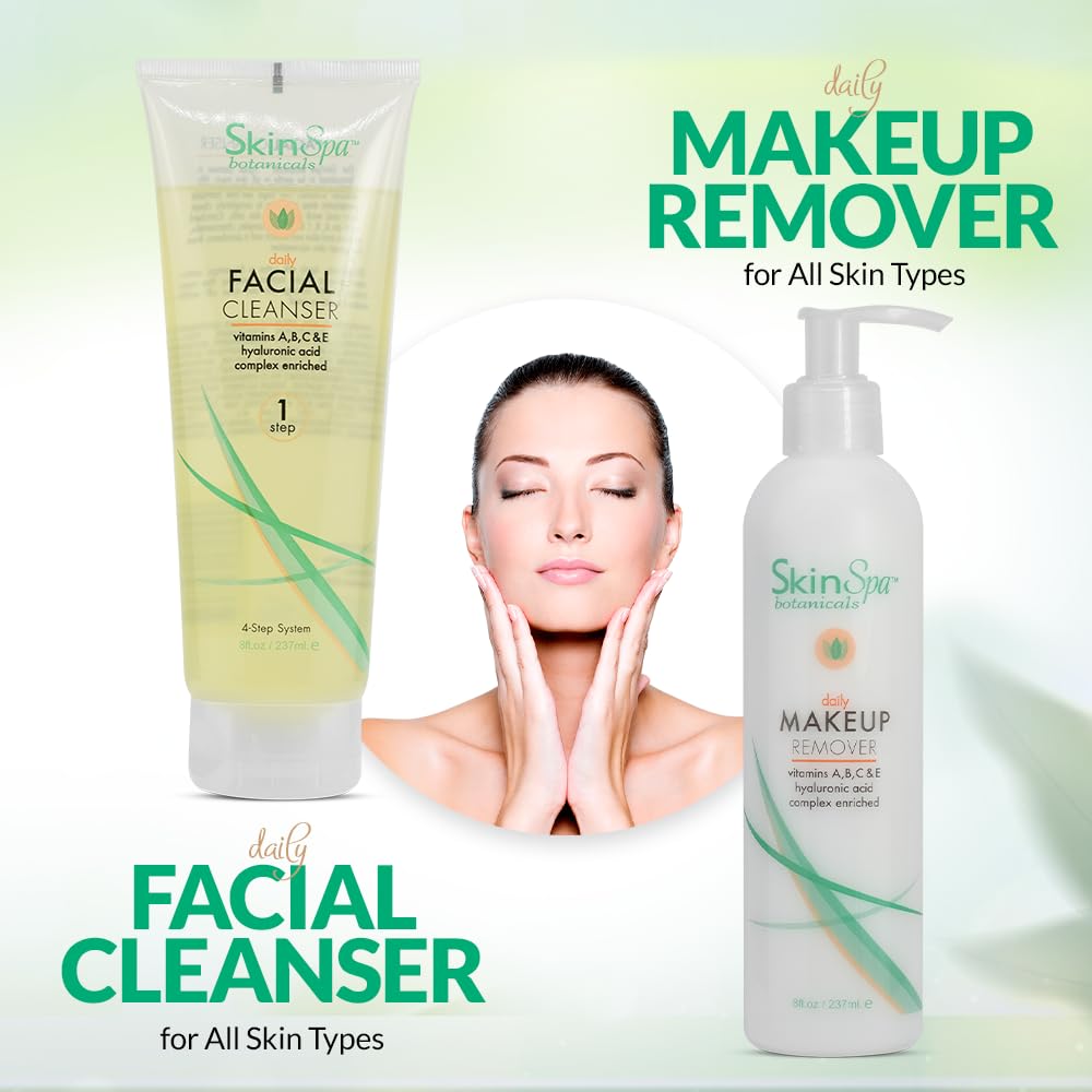 Skin Care Facial Cleanser Set, Daily Routine Kit, System, Infused with Aloe Vera, 8 Oz - Face Wash Scrub, Cleanser, Toner, Makeup Remover, Clay Mask and Moisturizer