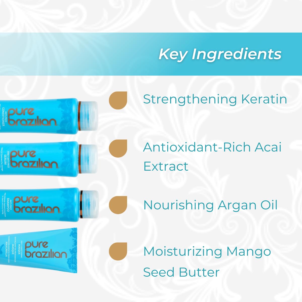 Pure Brazilian 4-Piece Essential Travel Size Kit: Anti-Frizz Shampoo, Conditioner, Serum & Masque