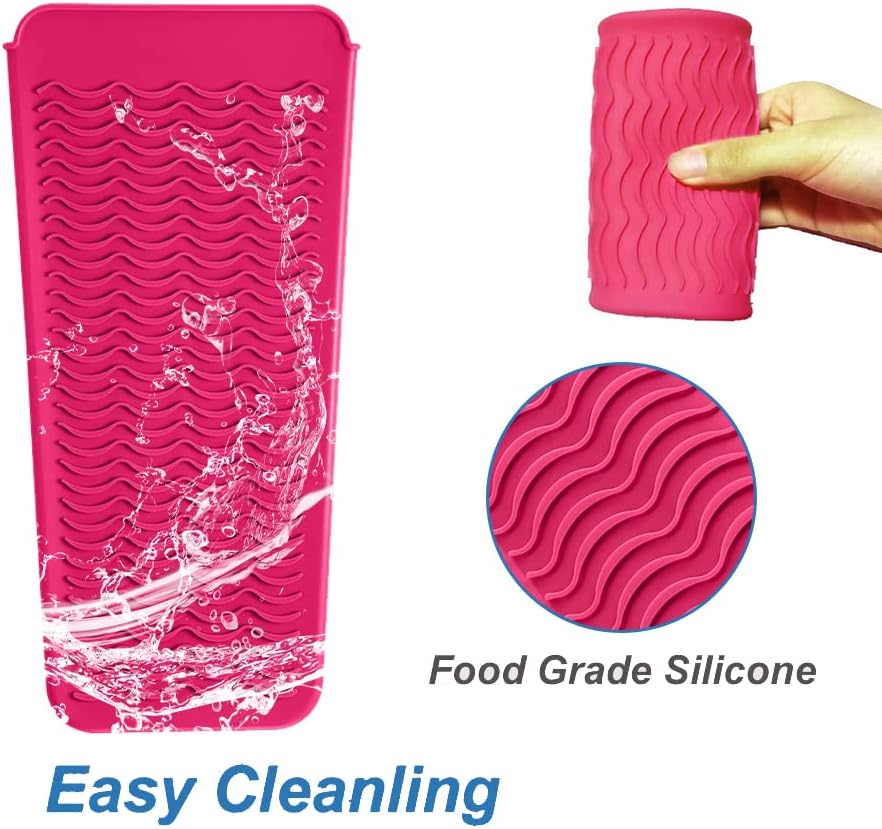 Heat Resistant Silicone Mat Pouch,Hair Styling Tools for Curling Irons, Flat Irons, Hair Straightener， 11.5 * 6 Inches, Food Grade Silicone, Pink