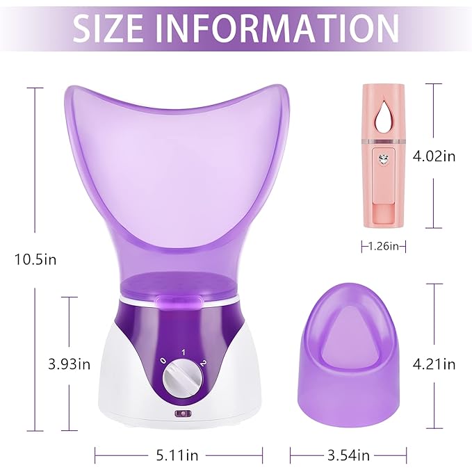 Facial Steamer - Nano Ionic Face Steamer for Deep Cleaning, Hot Mist Face Humidifier Set for Women & Men, Moisturizing Cleansing Pores with Blackhead Remover Kit, Purple
